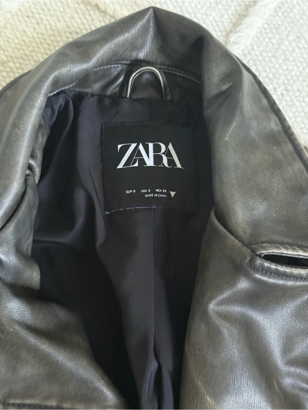 Zara Dark Brown Cropped Faux Leather Biker Jacket - Picture 3 of 4